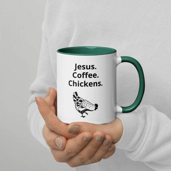 Jesus. Coffee. Chickens. - Mug with Color Inside - Image 2