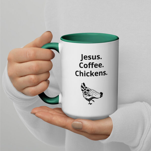 Jesus. Coffee. Chickens. - Mug with Color Inside - Image 3