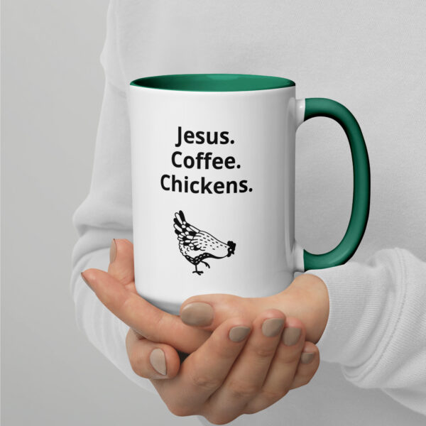 Jesus. Coffee. Chickens. - Mug with Color Inside - Image 4